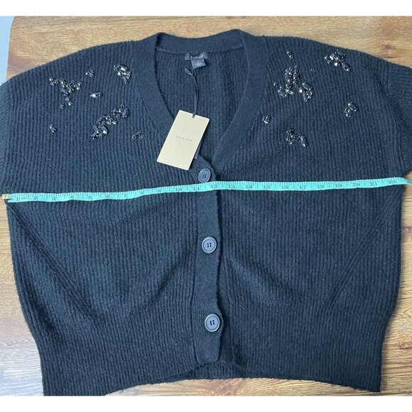 Halogen Women's Embellished Cropped Cardigan Sweater Black Size Medium - Picture 9 of 10